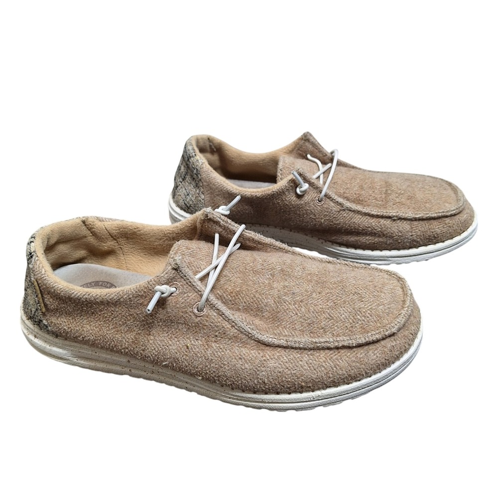 Hey Dude Womens 10 Wendy Tan Herringbone Slip On Loafers Comfort Shoes 121411700